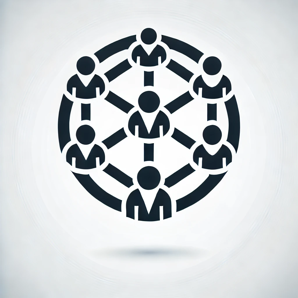 Icon showing connected people silhouettes